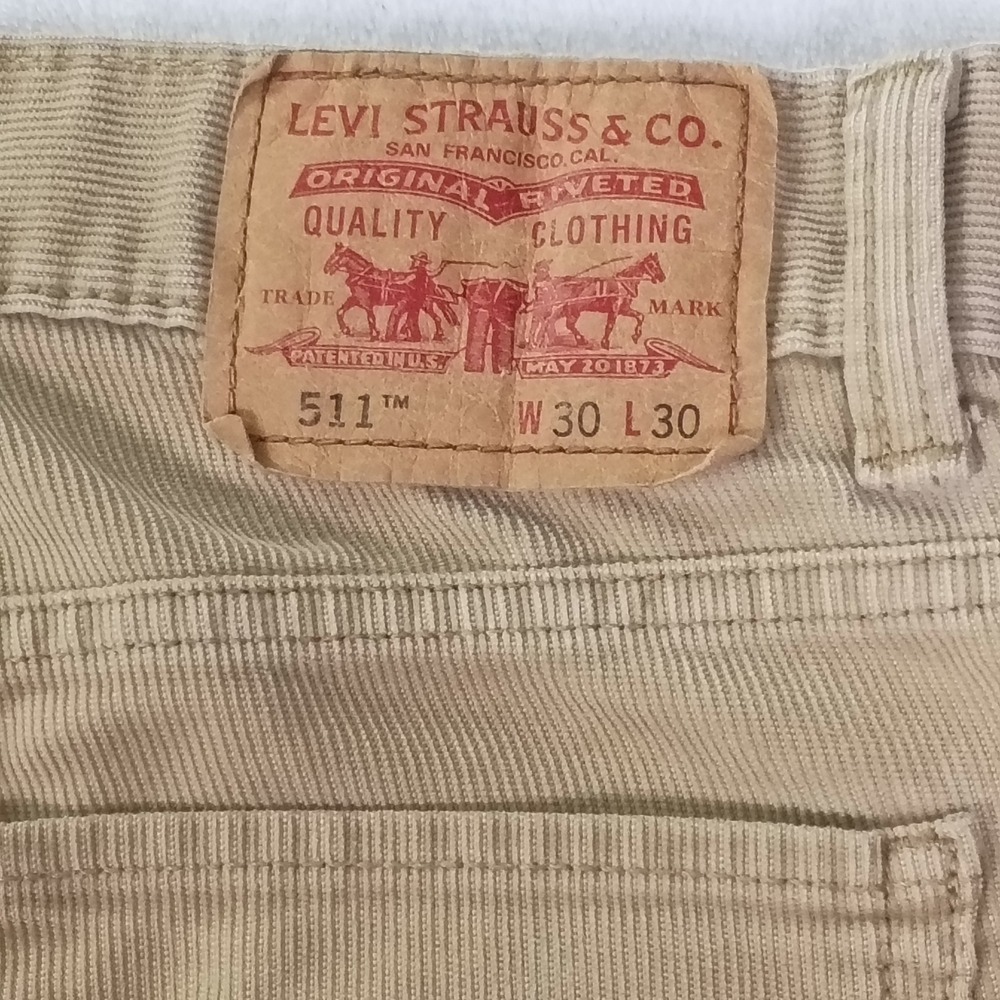 Levis 511 Skinny Corduroy Pants Mens 30x30 Tan Beige Fine Wale Cords 045110468 - Picture 7 of 16